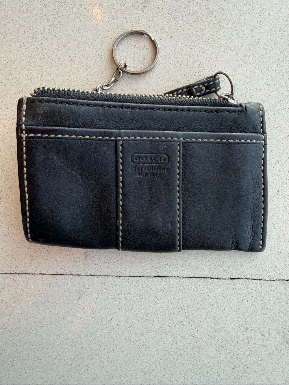 Coach Black Leather Zip Card Case Keychain - Picture 3 of 3
